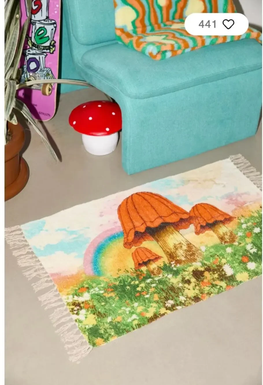 Urban Outfitters Mushroom Digital Printed Chenille Rug NEW